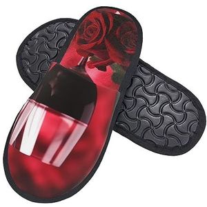 408 Katoenen Slippers, Rozen Rode Wijn Glazen Indoor Slippers Opvouwbare Slipper Warme Womens Slipper Voor Mannen Hotel Slaapkamer, Harige pantoffels 2681, 37.5/39 EU