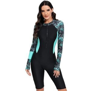 Beachkini Eendelig Badpak voor Dames met Lange Mouwen,Badpak,Zwempak met Rits aan de Voorkant,Surfkleding,Duikpak,HuidbesChermers,84 Groen,M