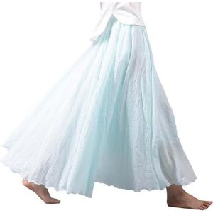 BEAUTYLAST Boheemse katoenen linnen rok voor dames, elastische taille, lange vloeiende casual maxi-rok voor zomer, strandvakantie, Aqua Blauw, 95CM-Length