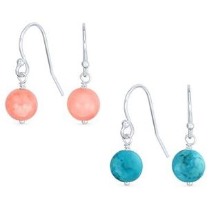 8 mm ronde bolvorm eenvoudige edelsteen hangende oorbellen met veilige haak Franse visdraad 925 sterling zilver geboortestenen meer kleuren, Gestabiliseerd turquoise Roze Koraal