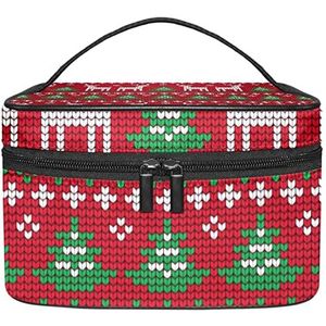 Kerst eland hert boom rood gebreid patroon make-up organizer tas, reizen make-up tas organizer case draagbare cosmetische tas voor vrouwen en meisjes toiletartikelen, Meerkleurig, 22.5x15x13.8cm/8.9x5.9x5.4in