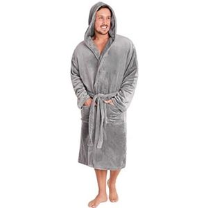 Ochtendjas voor heren, superzachte fleece badjas met capuchon, warm en behaaglijk, Lichtgrijs, 3XL
