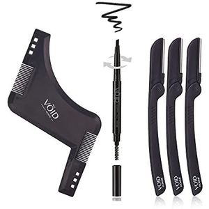 VOID Homme Baard voeringsset - baardvulpotlood, baardvormgevende kam en baard uitlijning scheermesjes - baardvulset voor waterdichte natuurlijke look (Lichtbruin)