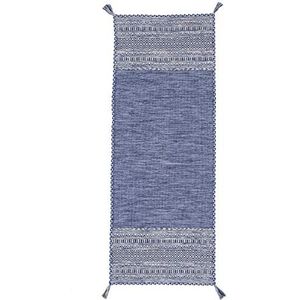 carpetfine Vloerkleed Plat Geweven Kilim Azizi Loper Blauw 75x240 cm | Modern tapijt voor woonkamer en slaapkamer