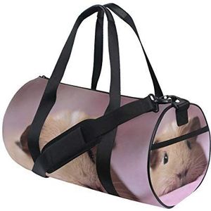 AJINGA Bruine Hamster op roze textiel reizen plunjezak sport bagage met rugzak riemen voor sportschool