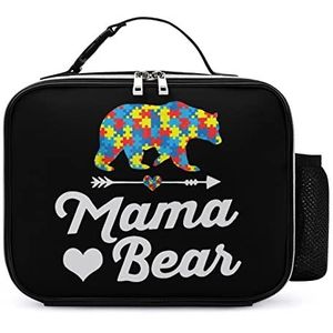 Mama Bear Autisme Awareness Afneembare Maaltijd Pack Herbruikbare Lederen Lunch Box Container Draagbare Lunch Tas