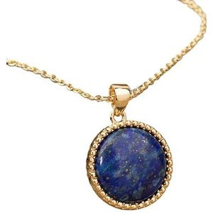 Round Amethysts Quartz Gold Chain Pendant Choker Necklace Women Simple Natural Stone Necklace Female Minimalist Jewelry (Color : Lapis)