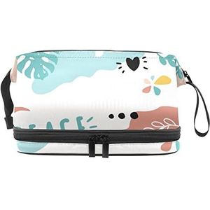 Dubbele Laag Cosmetische Tas Dieren Woorden Draagbare Make-up Tas Reizen Organizer Pouch voor Vrouwen Meisjes Toiletartikelen Tassen, Meerkleurig, 27x15x14 cm/10.6x5.9x5.5 in, Make-up zakje
