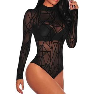BKEPDY Bodysuit voor dames, lange mouwen, col, jumpsuit, sexy doorschijnend mesh, lange mouwen, bodysuit, blouse, tops, elegant, smalle bodysuit, shapewear, overall, pullover, onderbroek, body, top,