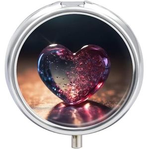 Glazen hartvormige pillendoos 3 compartimenten kleine pillendoos draagbare pillendoos voor zak of portemonnee ronde metalen pillendoos schattige medicijnorganizer houder om vitamines medicatie vast te