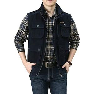 JSY De lente en de herfst nieuwe kragen multi-pocket werkkleding militaire heren jas jasje katoenen vest Bodywarmers (Color : Blue, Size : XXXL)
