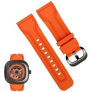dayeer Waterdichte rubberen horlogeband voor Seven Friday zweetbestendige horlogeketting 28 mm zwart oranje band voor heren (Color : Orange Black Silver, Size : 28mm)