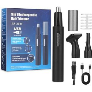 Neushaartrimmer voor heren, 3-in-1, neus- en oorhaartrimmer, pijnvrije neushaarverwijderaar, elektrisch wenkbrauwscheerapparaat, USB-C voor mannen, neus, oren, wenkbrauwen, gezicht