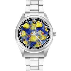 Geel Rubber Eenden Mode Horloge Zakelijke Jurk Quartz Roestvrij Staal Polshorloge Armband Horloges
