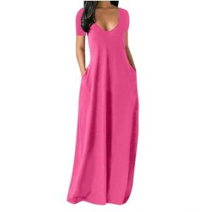 HHuiXinXue Oversized jurk met losse bandjes voor dames, elegante eenhoornkleurige spaghetti-maxi-jurken met zakken, roze, M
