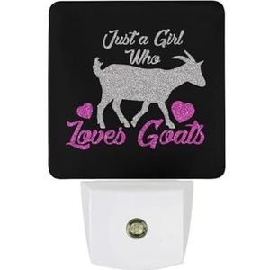 Just A Girl Who Loves Goats Warm Wit Nachtlampje Plug In Muur Schemering naar Dawn Sensor Lichten Binnenshuis Trappen Hal