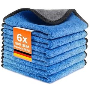 Kemes Microvezeldoeken, auto, interieur, huishoudelijke reiniging, poetsdoeken, 500 g/m², microvezel, polijstdoek, 30 x 30 cm (blauw, 6)