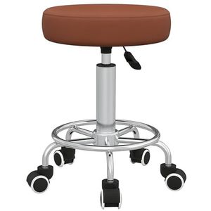 Vinsetto Ronde rolkruk, PU-lederen in hoogte verstelbare krukstoel met wielen en draaibare zitting voor salon, massage, spa, thuiskeuken, bruin