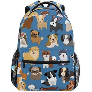 My Daily School Rugzakken Leuke Cartoon Honden Blauw Laptop Tas Vrouwen Casual Daypack Jongens Meisjes Boekentas, Meerkleurig, 11.4 x 5.5 x 16 inches