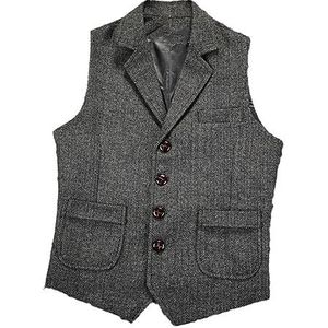 Dvbfufv Herenvest, steampunk, formeel vest, geruit, visgraatpatroon, wol, tweed, vintage vest, grijs, XXL