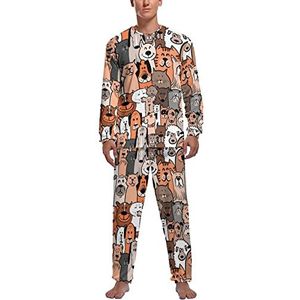 Veel honden en katten zachte heren pyjama set comfortabele lange mouwen loungewear top en broek geschenken S