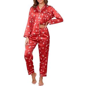 Pyjama Dames Satijnen Pyjama Set met knoopsluiting, Tweedelige Zijden Pyjama Voor Dames, V-hals Zachte Zijden Pyjama Nachtkleding, Loungewear Voor Alle Seizoenen