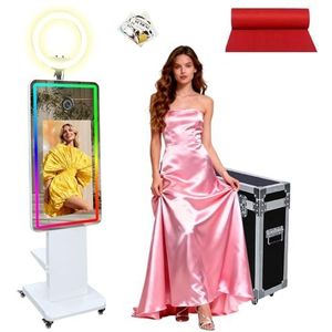 Magic Mirror Photo Booth met 21,5""/32"" touchscreen, APP-bediening en direct afdrukken, draagbare fotocabine inclusief RGB LED-vullicht en flightcase voor bruiloftsfeesten evenementen (21,5 inch