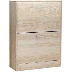 VASAGLE schoenenkast schoenkipkist met 2 houten klehouten spaanplaat, 60 x 24 x 83,5 cm, eiken-look LBC602H