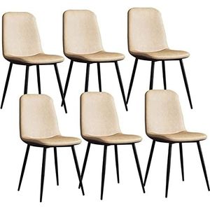 GEIRONV Moderne eetkamerstoelen set van 6, lounge woonkamer hoekstoel metalen stoelpoten PU lederen rugleuningen aanrechtstoelen Eetstoelen (Color : Camel, Size : 42x45x86cm)