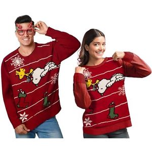 United Labels Snoopy kersttrui, uniseks, rood, gebreide wintertrui, pullover voor heren en dames, rood, S