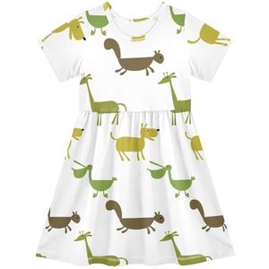 LI ZHI XIN Meisjes Jurk Kinderen Zomer Korte Mouw Ronde Hals Casual Jurken Voor Leeftijd 2-8 Hond Eekhoorn Patroon, Meerkleurig, 2 jaar