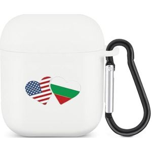 Bulgarije Amerikaanse vlag hart Bulgaarse Amerikanen liefde schattig hoesje voor AirPods 2 & 1 schokbestendige beschermende hoofdtelefoon gevallen cover met sleutelhanger voor mannen vrouwen