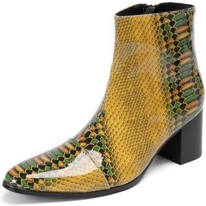 Dcbdx Heren Chukka Boots Hakken met Zijrits, Middelhoge Blokhak Leren Enkellaarsjes Middelhoge Laarzen,Yellow green,37 EU