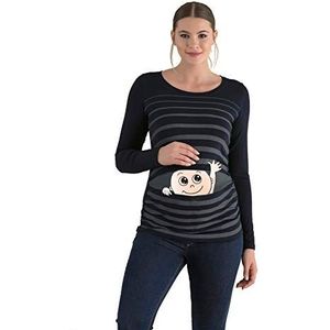 Winke Winke Baby - Grappige grappige schattige zwangerschapsmode gestreept zwangerschapsshirt met motief voor de zwangerschap, lange mouwen, zwart, XL