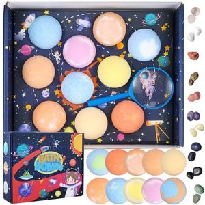Focenat 10 stuks badbruisballen voor kinderen met juweel erin, verrassing, Planet Design schuimbadbruisballen, natuurlijke badballen, luxe cadeau voor kinderen, vrouwen en mannen.