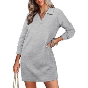 yk8fass Revers Jurk mu-5671, Lichtgrijs, S