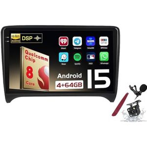 Android 15 Autoradio Sat Navi voor A-udi TT (2006-2012) 9 Inch Head Unit Tablet Pad Multimedia Player met Draadloze Carplay Android Auto GPS Navigatie FM RDS BT 5G-WiFi SWC DSP,M400s