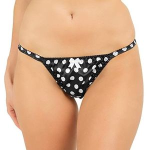 Satini Dames Stippel Tanga Bikini Broekje Satijn Broekjes (Zwart - Stippel, M)