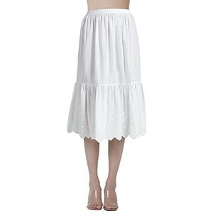 BEAUTELICATE Half Slip Onderrok Voor Vrouwen 100% Katoen Petticoat Met Kant Borduurwerk Ivoor Zwart Korte Lange(Anglaise Lace - ivoor-70cm Lengte,S)
