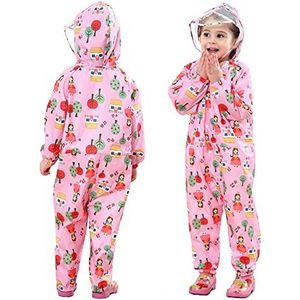 FILOWA Regenjas Meisjes Kinderen Regenjassen met Capuchon Regenkleding Lichtgewicht Overall Waterdicht Regenpak Draagbaar Ademend PVC Transparante Hoed Rand Rits Gesp 1-3 Jaar, Roze
