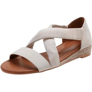 Fashion Thirsty Vrouwen Casual Zomer Platte Sandalen Kruis Band Brede Voeten Flatform Strappy Strand Vakantie Sandalen Open Tenen Extra Brede Dames Schoenen, Licht Crème Faux Sude, 5 UK X-Wide