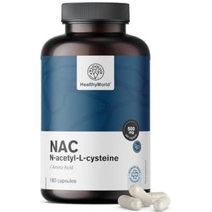 HealthyWorld NAC 500 mg per Dagdosering – 180 capsules – N-acetylcysteïne – Voor Optimale Lichaamsondersteuning – Hoge Concentratie, Uitstekende Absorptie – 6-maandenvoorraad – Vegetarisch