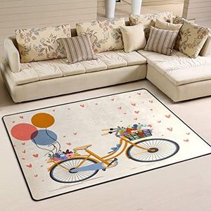 Vloerkleed 100 x 150 cm, mooie fietsballonnen kantoormatten wasbare flanellen mat tapijt antislip vloermatten, voor slaapkamer, picknick