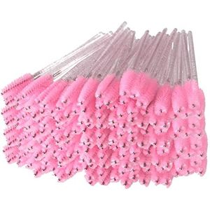 ZEONHEI 200 stuks wimperborstels, roze kristal, Lash Spooly borstels, mascara, staafjes, applicator, wimperborstel voor wimperverlenging, make-up