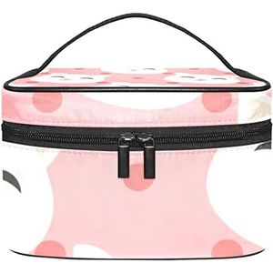 Gele Abstracte Make-upzak voor Kosmetische Zakken van de Vrouwenmeisjes met Handvat Reizende Make-up, katten roze, 8.9x5.9x5.4 Inches, Make-up Pouch