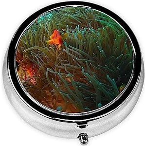 Koraal en vis pillendoosje kleine metalen pillendoosje 3 compartimenten schattige draagbare pillendoos medicijnorganisator vitaminecontainer houder voor portemonnee en zak