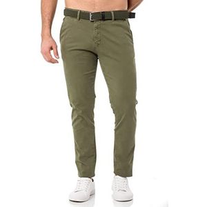 Redbridge Chinobroek voor heren met riem, comfortabele vrijetijds- en zakelijke broek, Kaki, 32W / 32L