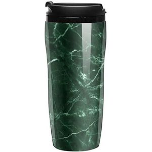 Groene Marmeren Koffiekoppen met Deksels Dubbele Muur Plastic Reismok Verwijderbare Dranken Tumbler 350ml