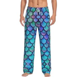 Zeemeermin Teal Vis Schaal Mannen Lange Lounge Wear Broek Nachtkleding Pyjama Bodems Nachtkleding Met Zakken En Trekkoord, Wit, S