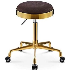 FXLUHAY Kruk met wielen kapstoel kantoor tattoo keuken massage werk rollende salon kruk (bruin)
